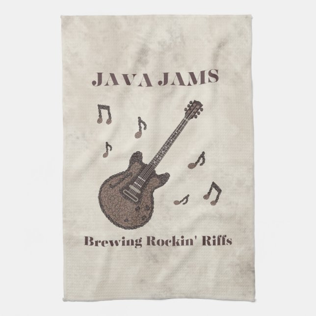 Paño De Cocina Java Jams-Brewing Rockin' Riffs-Café-Guitarra- (Vertical)