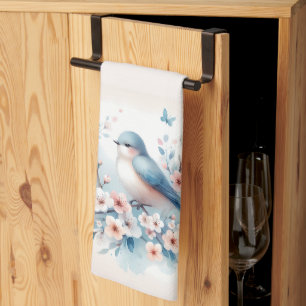 Paño De Cocina Jazmín de Pájaro Azul Acuarela Serenidad