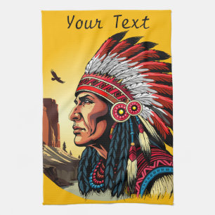 Paño De Cocina Jefe nativo americano en el salvaje atardecer pais