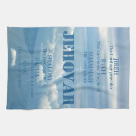 Paño De Cocina Jehova Jireh Shalom Rapha Blu Sky White Nubes