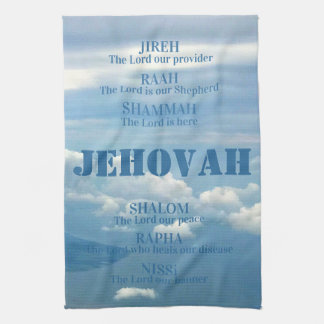 Paño De Cocina Jehova Jireh Shalom Rapha Blu Sky White Nubes