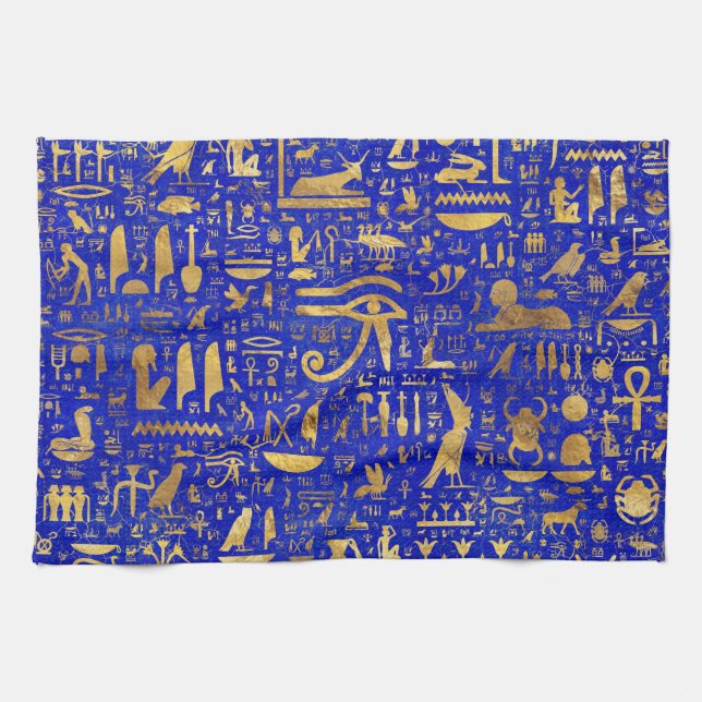 Paño De Cocina Jeroglíficos egipcios - Lapis Lazuli y Gold (Horizontal)