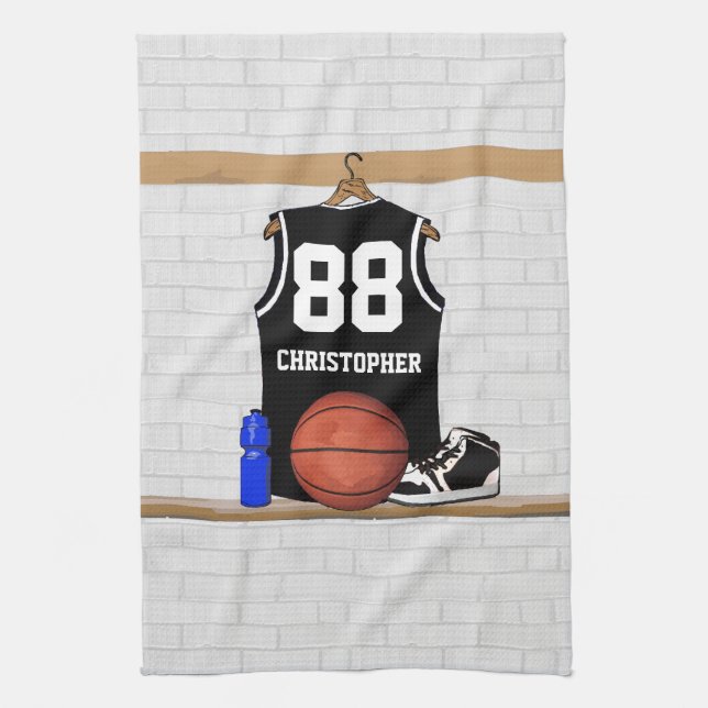 Paño De Cocina Jersey blanco y negro personalizado del baloncesto (Vertical)