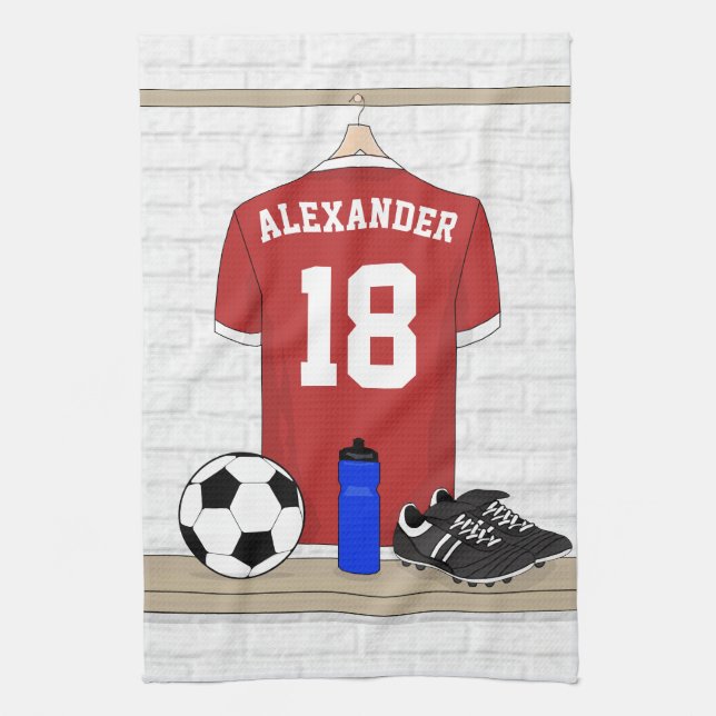 Paño De Cocina Jersey de fútbol rojo y blanco personalizado (Vertical)