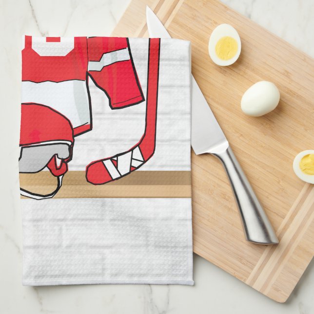 Paño De Cocina Jersey de hockey sobre hielo rojo y blanco persona (Doblado Cuarto)
