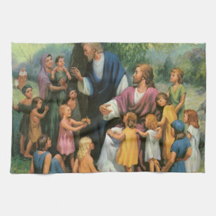 Paño De Cocina Jesucristo bendiciendo a los niños, religión vinta
