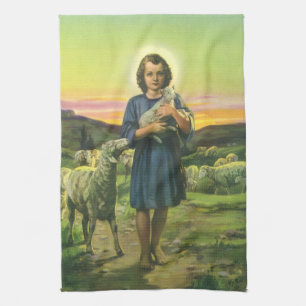 Paño De Cocina Jesús vintage Cristo el Pastor con corderito