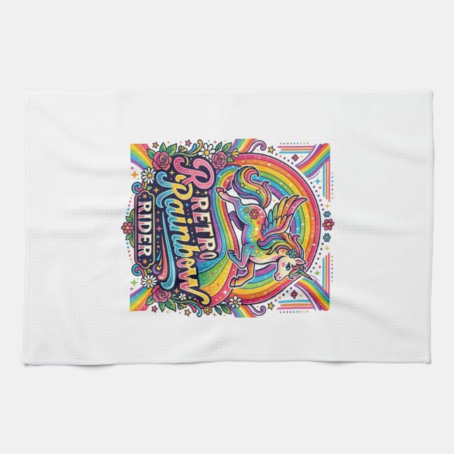 Paño De Cocina Jinete de Arcoíris Retro Unicornio (Horizontal)