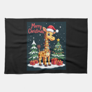 Paño De Cocina Jirafa Feliz Navidad Encendido del Árbol de Navida