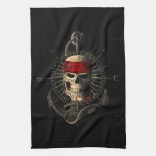 Paño De Cocina Jolly Roger Pirate Skull Sailing Compass Anchor