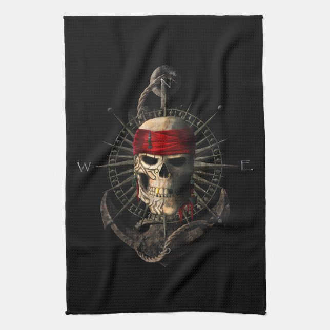 Paño De Cocina Jolly Roger Pirate Skull Sailing Compass Anchor (Vertical)