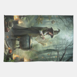 Paño De Cocina Joven bruja en ritual místico forestal