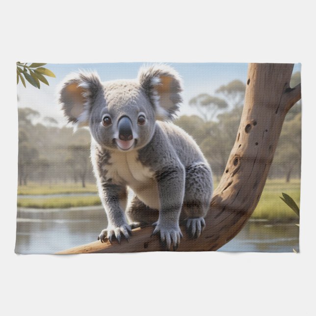 Paño De Cocina Joven Koala en un lago (Horizontal)