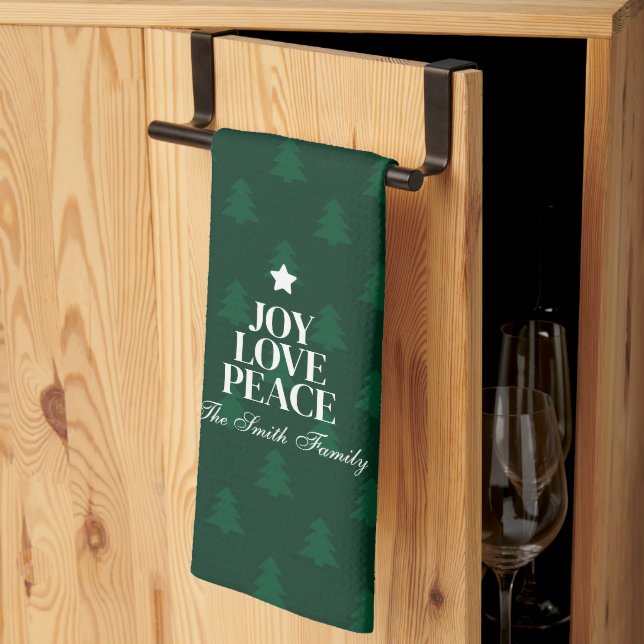 Paño De Cocina Joy Love Peace Christmas Tree Green Pattern (Pliegue de tercios)