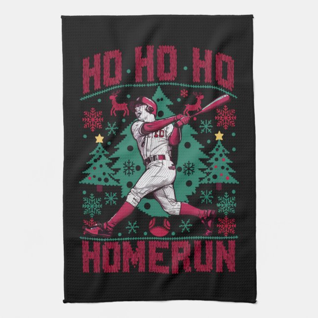 Paño De Cocina Ju Ho Homerun Navidad de béisbol feo suéter (Vertical)