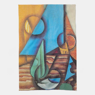 Paño De Cocina Juan Gris - Botella y vaso en una mesa Arte abstra