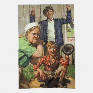 Paño De Cocina Juego de béisbol vintage, niños jugador de deporte