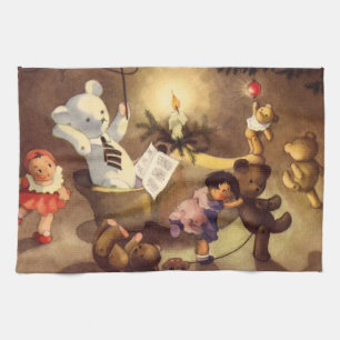 Paño De Cocina Juguetes Navideños Antiguos, Muñecas Bailarinas, O