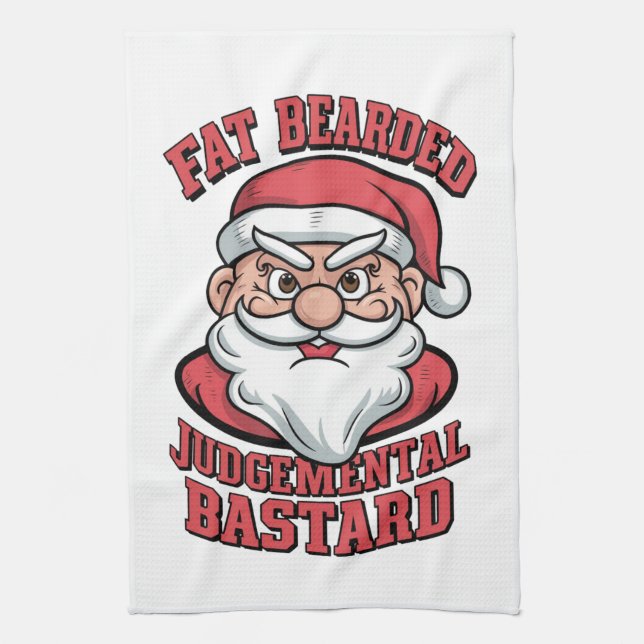 Paño De Cocina Juicio con barba de grasa Bastard Hilarious Santa (Vertical)
