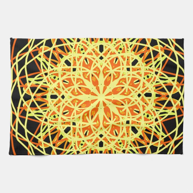 Paño De Cocina Kaleidoscope Mandala Art Energy Flower Yellow (Horizontal)