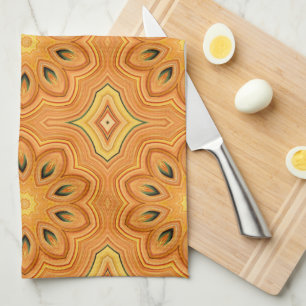 Paño De Cocina Kaleidoscopio de flores naranja, amarilla y verde