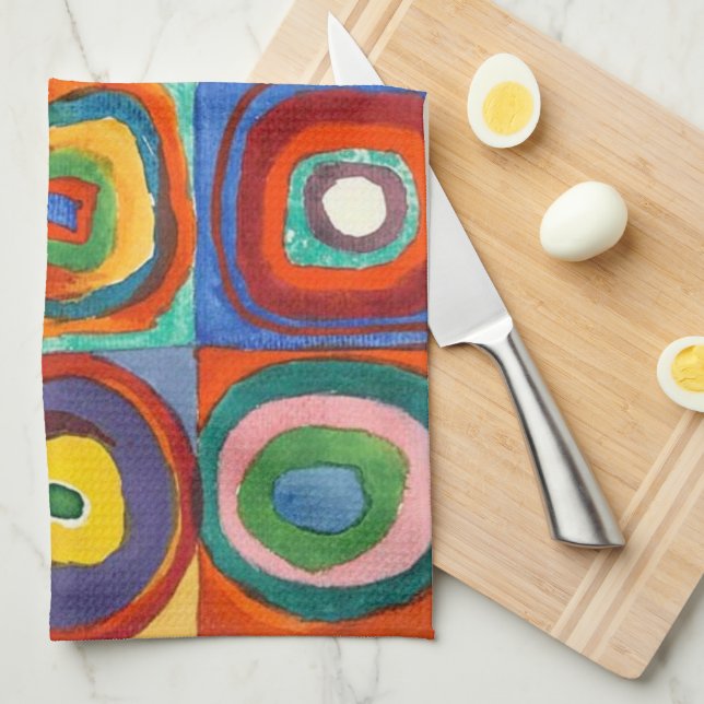 Paño De Cocina Kandinsky - Cuadrados con Círculos Concéntricos (Doblado Cuarto)