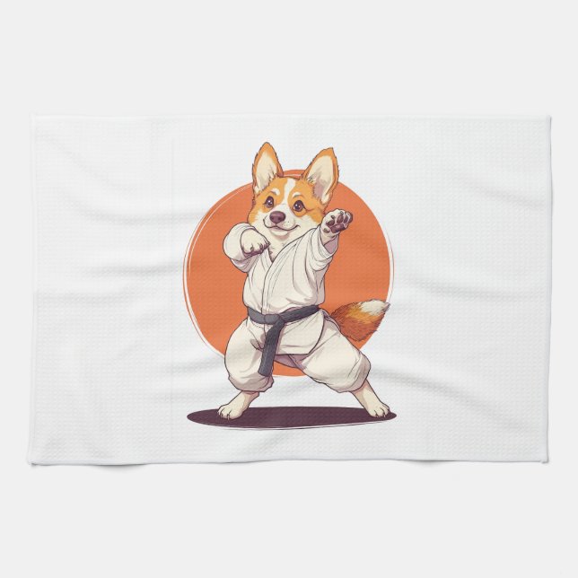 Paño De Cocina Karate Corgi � Martial Arts Dog (Horizontal)
