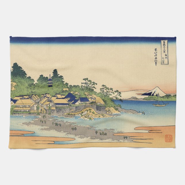 Paño De Cocina Katsushika Hokusai Enoshima en la provincia de Sag (Horizontal)
