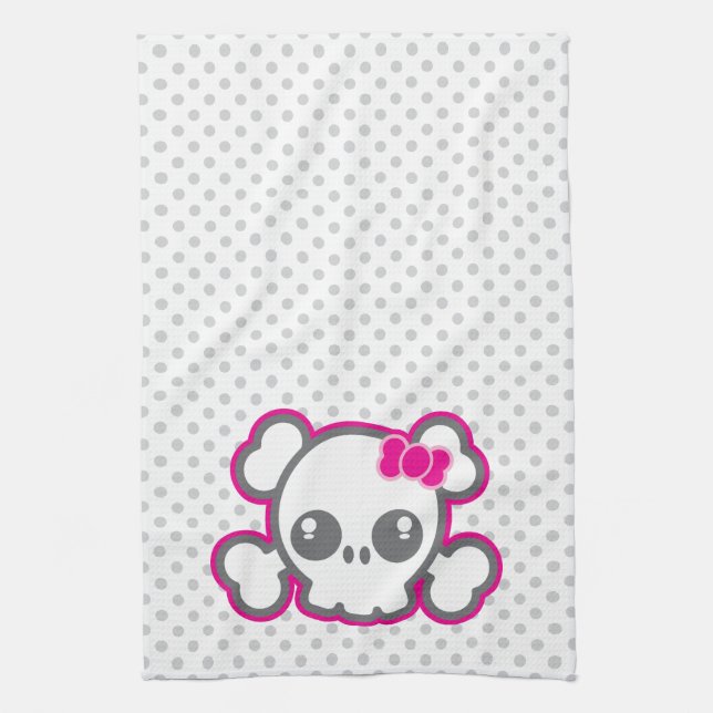 Paño De Cocina Kawaii Cinta Rosa Cocina De Calavera (Vertical)