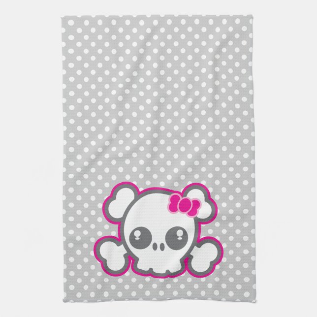 Paño De Cocina Kawaii Cinta Rosa Cocina De Calavera (Vertical)