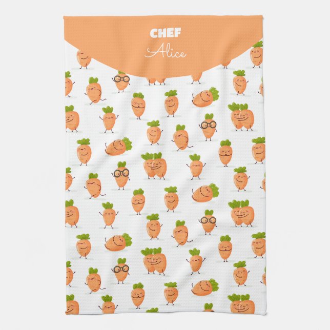 Paño De Cocina Kawaii pattern of fun carrots (Vertical)