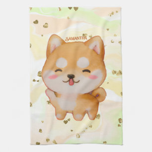 Paño De Cocina Kawaii Sonriente Shiba Inu al estilo Personalizado