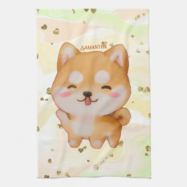 Paño De Cocina Kawaii Sonriente Shiba Inu al estilo Personalizado (Vertical)