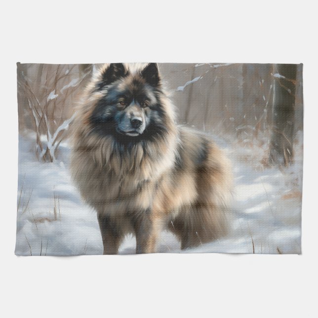 Paño De Cocina Keeshond Deja que nieve Navidad (Horizontal)