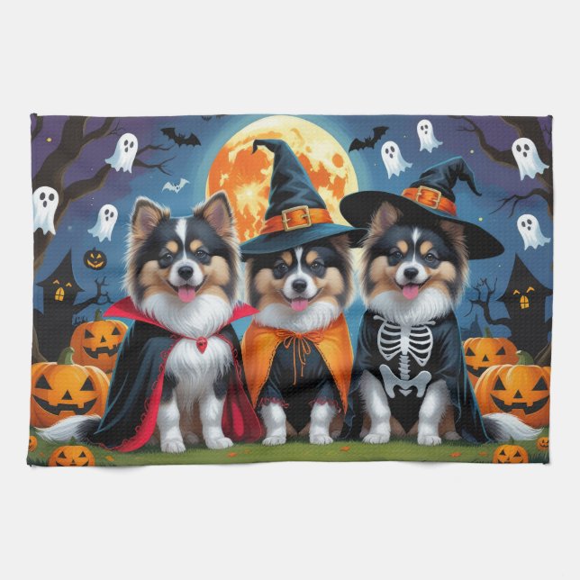 Paño De Cocina Keeshond Dogs Calabaza Halloween Funny (Horizontal)