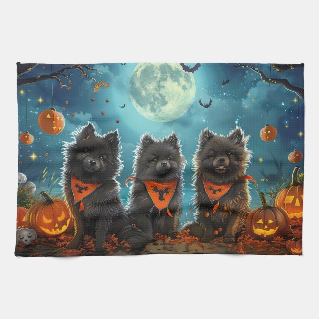 Paño De Cocina Keeshond Halloween Spooky (Horizontal)