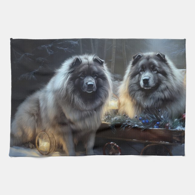 Paño De Cocina Keeshond Nevado Trineo Navidad Decoración (Horizontal)