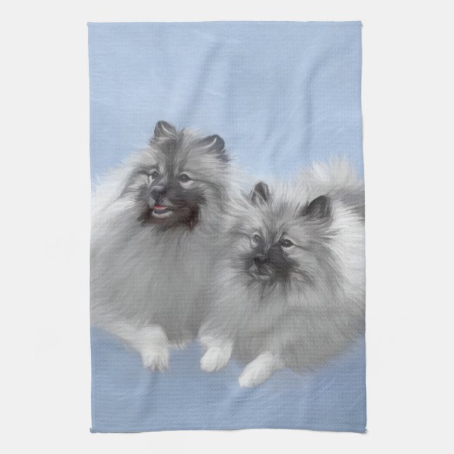 Paño De Cocina Keeshond Pair de Kees pintura animal original (Vertical)
