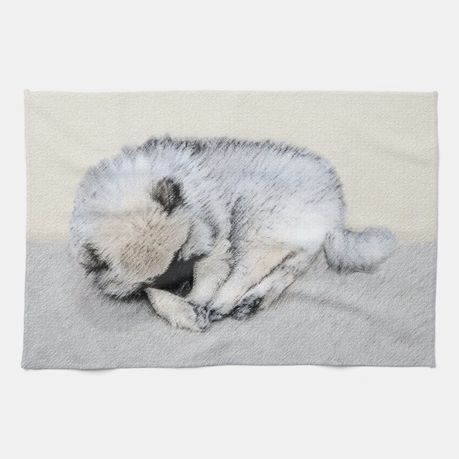 Paño De Cocina Keeshond Sleeping Pintando Perro Original Arte De  (Horizontal)