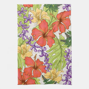 Paño De Cocina Keleah Hibiscus y Orquídeas tropicales de Hawái
