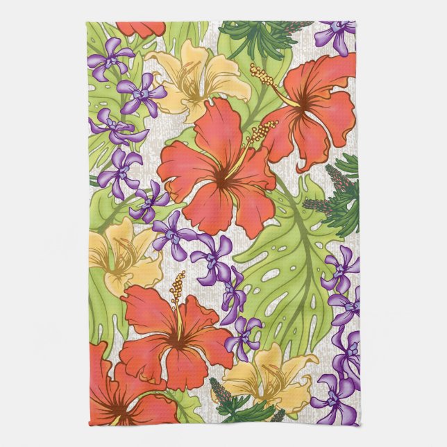 Paño De Cocina Keleah Hibiscus y Orquídeas tropicales de Hawái (Vertical)