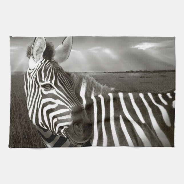 Paño De Cocina Kenia. Negro y blanco de cebra y liso. (Horizontal)