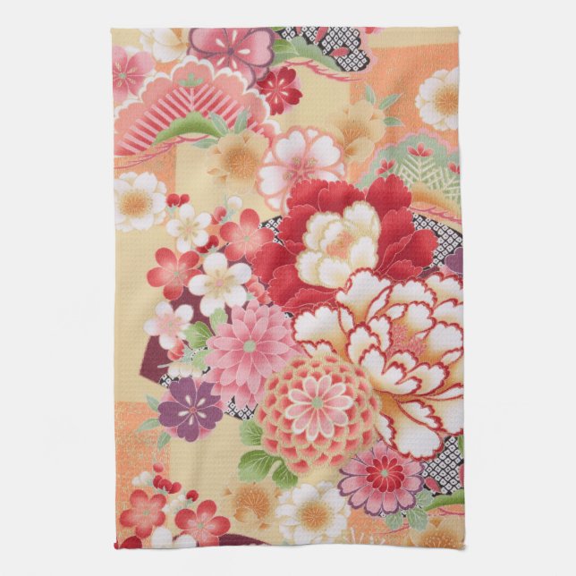 Paño De Cocina KIMONO Japonés Textil, Flor (Vertical)