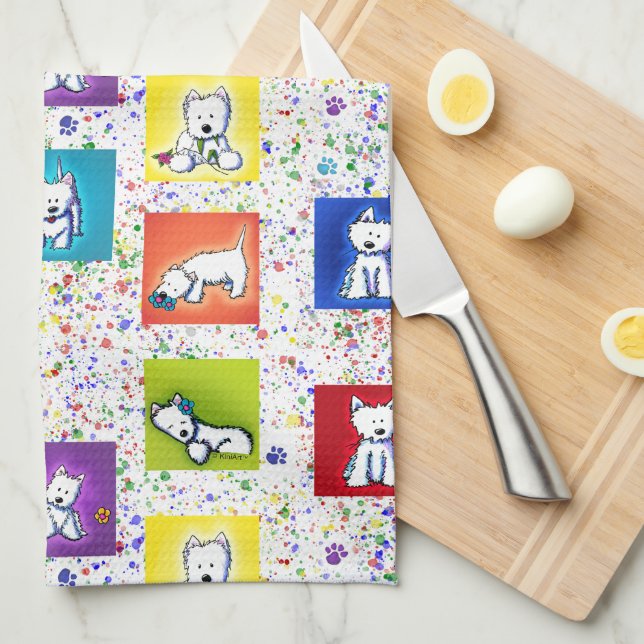 Paño De Cocina KiniArt Flowerbox Westies (Doblado Cuarto)