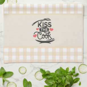 Paño De Cocina Kiss the Cook, Cream Gingham Plaid