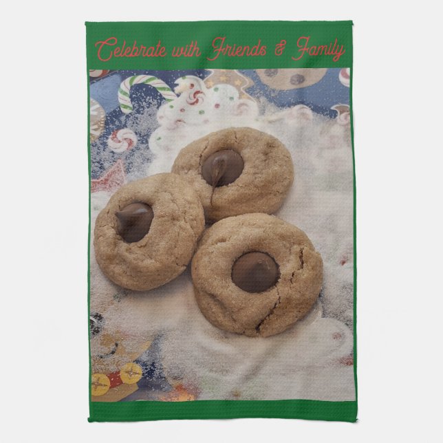 Paño De Cocina Kisses Cookie Hand Towel on Green (Vertical)