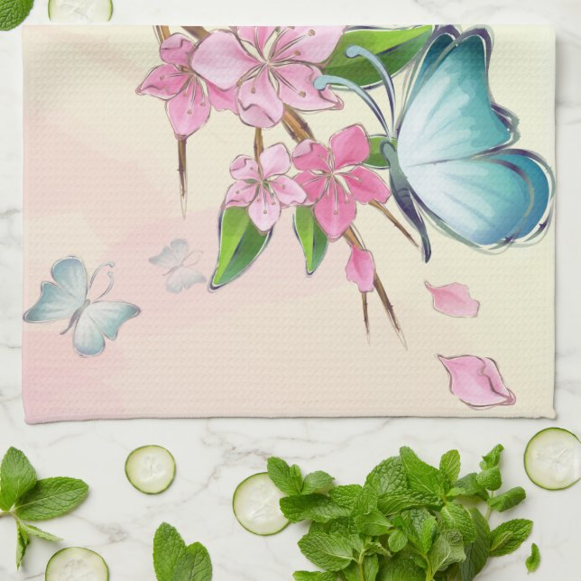 Paño De Cocina Kit de MoJo para cerezos y mariposas estadounidens (Doblado)