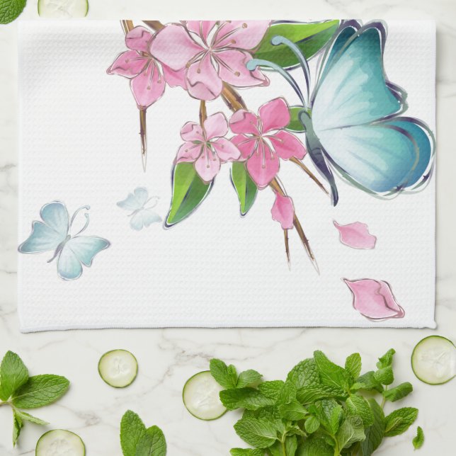 Paño De Cocina Kit de MoJo para cerezos y mariposas estadounidens (Doblado)