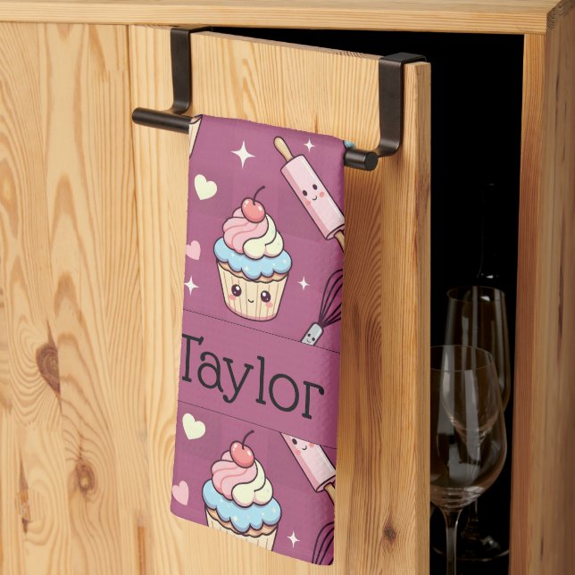 Paño De Cocina Kitchen Tea Towel Kawaii Pink Purple Cupcake  (Pliegue de tercios)