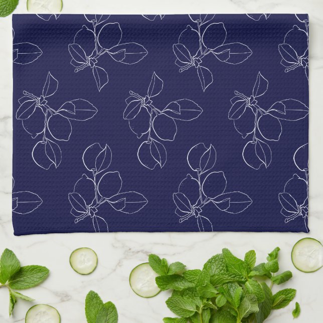 Paño De Cocina Kitchen Towel - Blue And White Lemons Pattern (Doblado)
